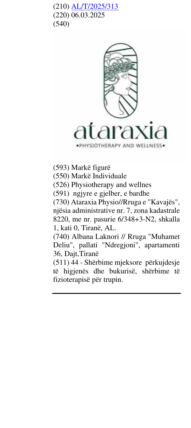 Zëri i markës Physiotherapy and wellnes në buletin
