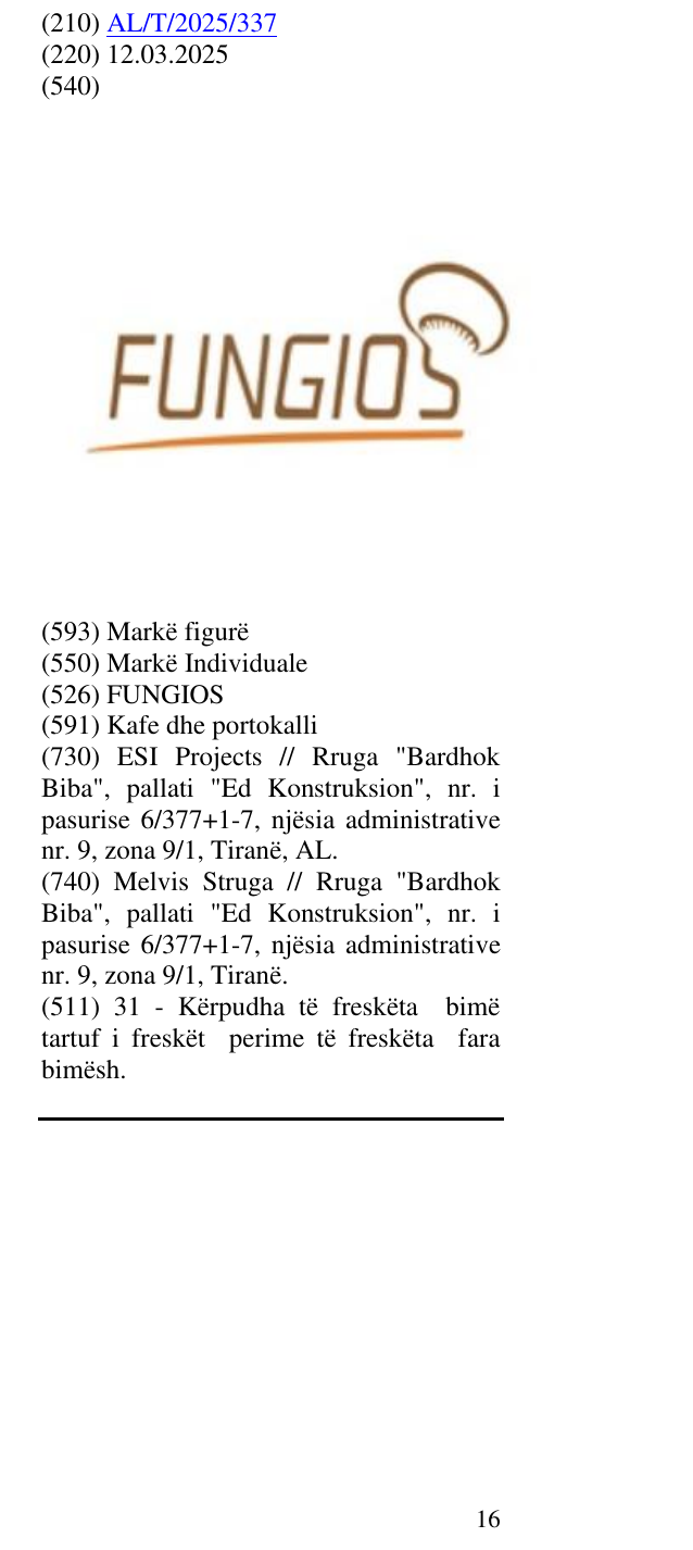 Zëri i markës FUNGIOS në buletin