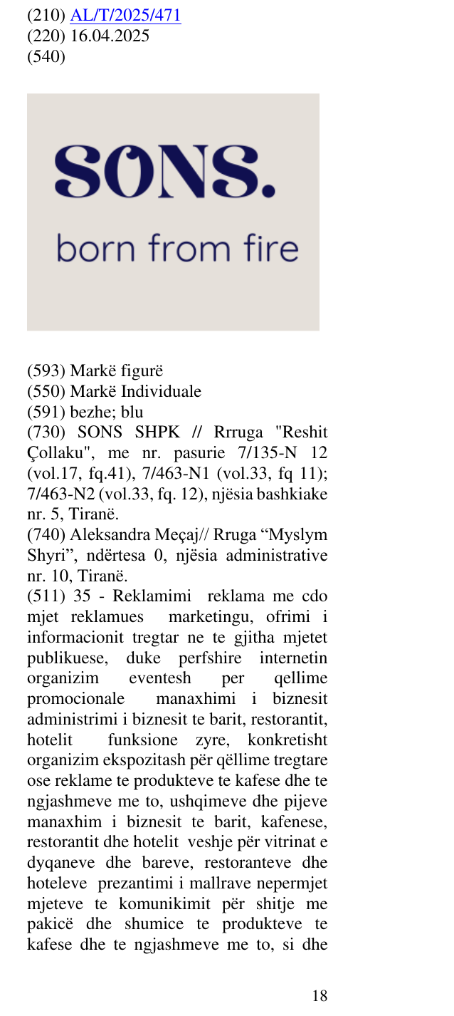 Zëri i markës SONS. born from fire në buletin