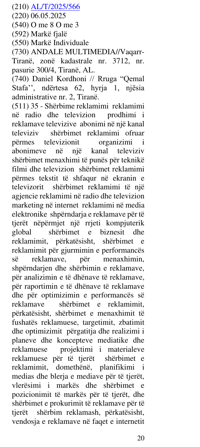 Zëri i markës O me 8 O me 3 në buletin