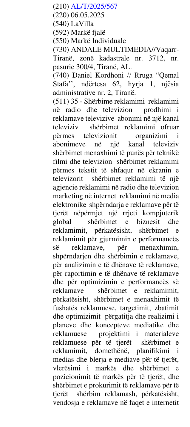 Zëri i markës LaVilla në buletin