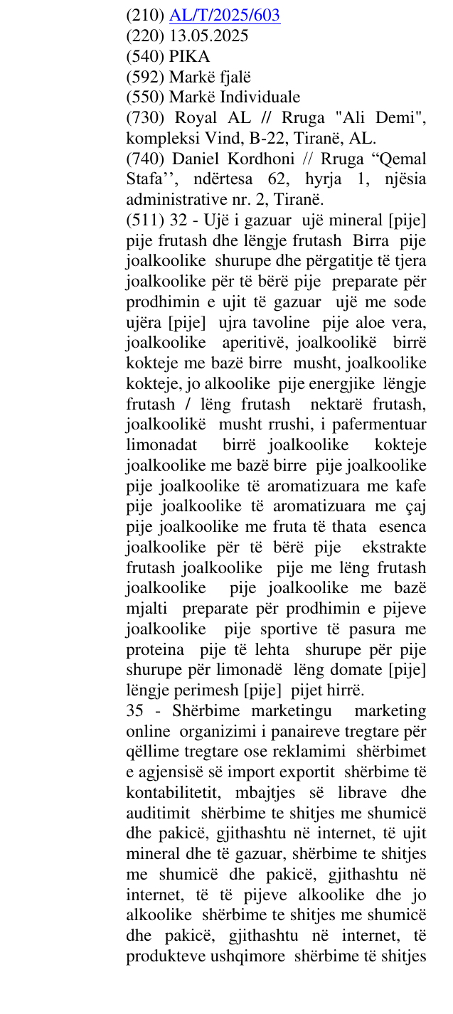 Zëri i markës PIKA në buletin