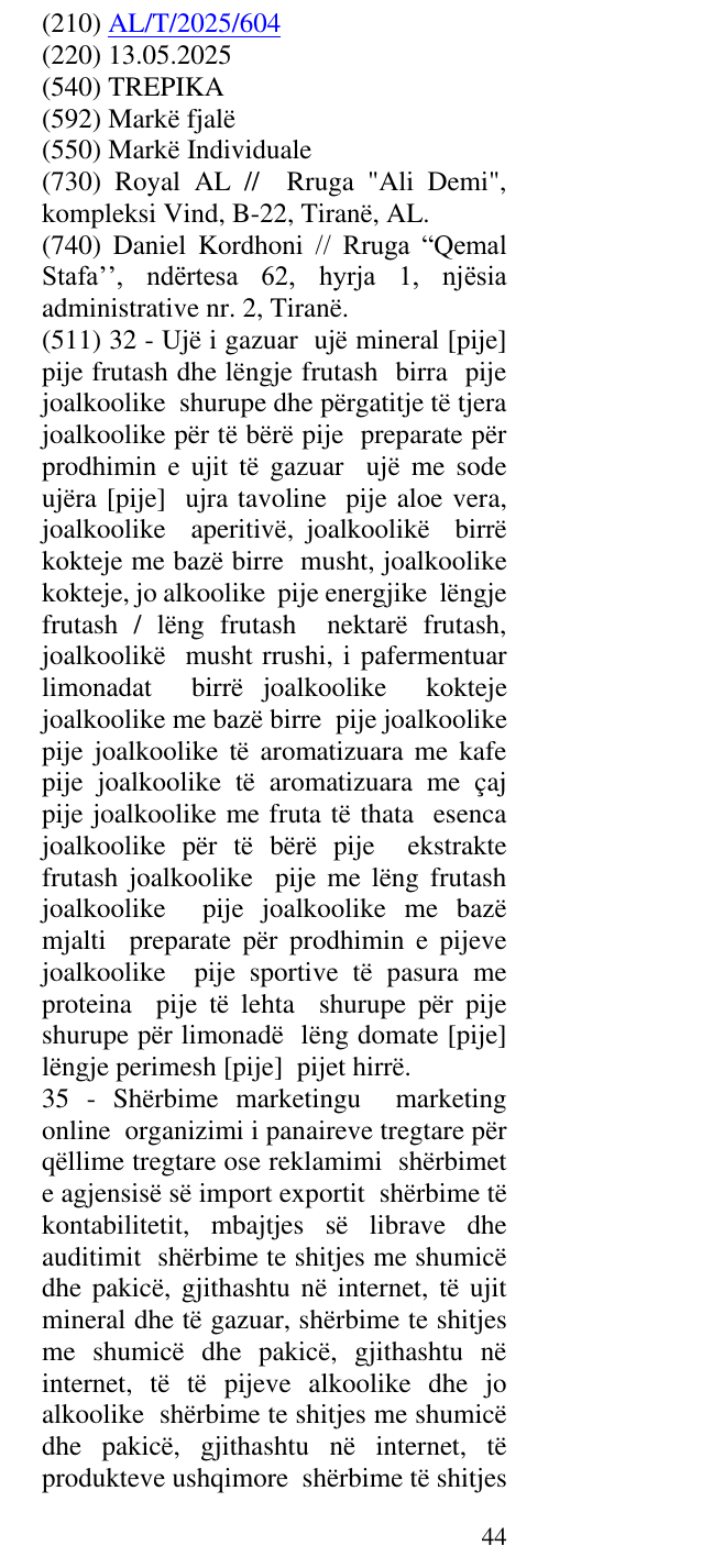 Zëri i markës TREPIKA në buletin
