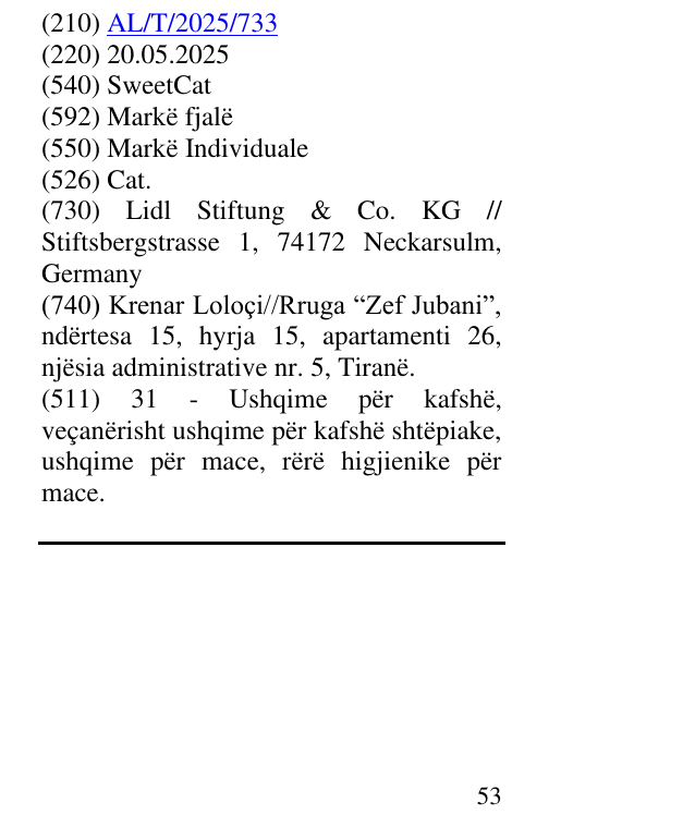 Zëri i markës SweetCat në buletin