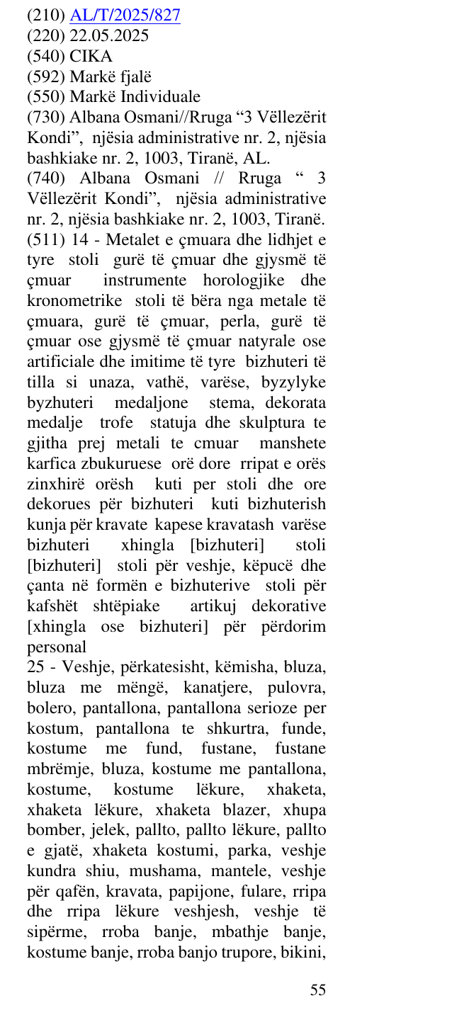 Zëri i markës CIKA në buletin