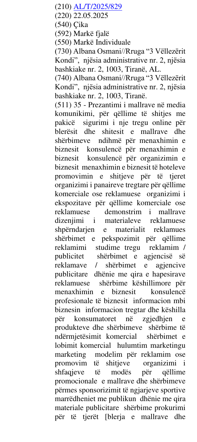 Zëri i markës Çika në buletin