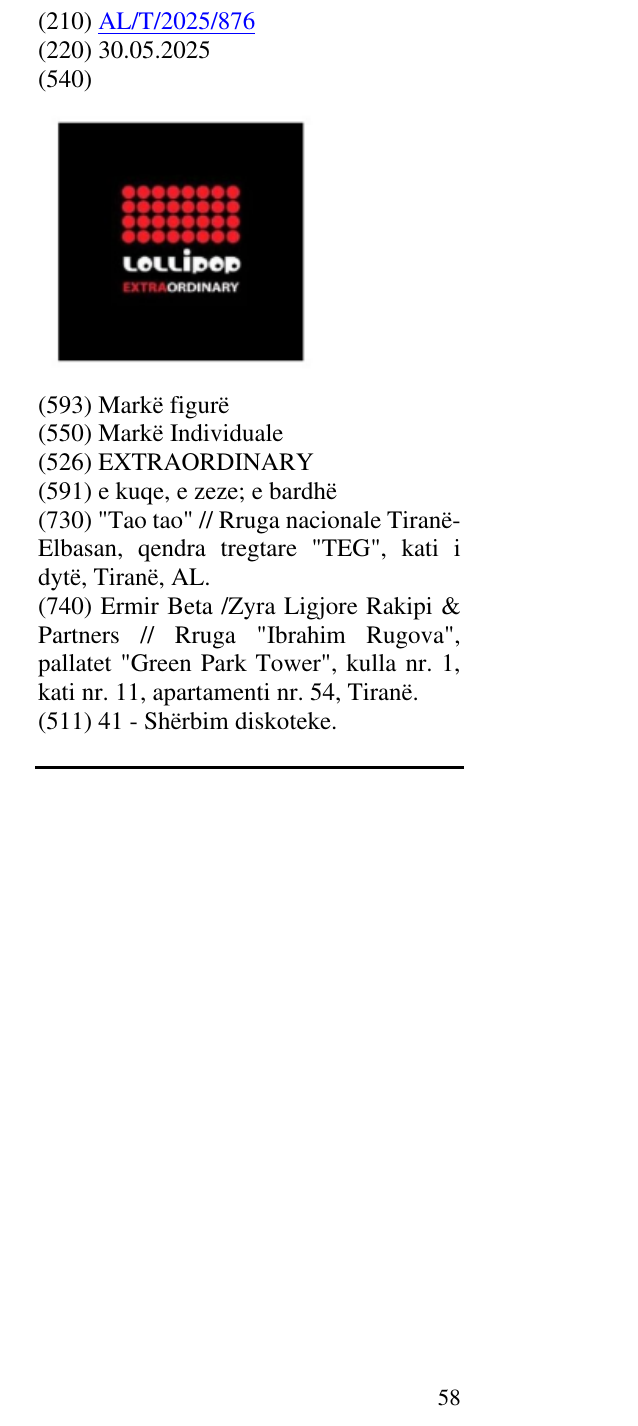 Zëri i markës EXTRAORDINARY në buletin