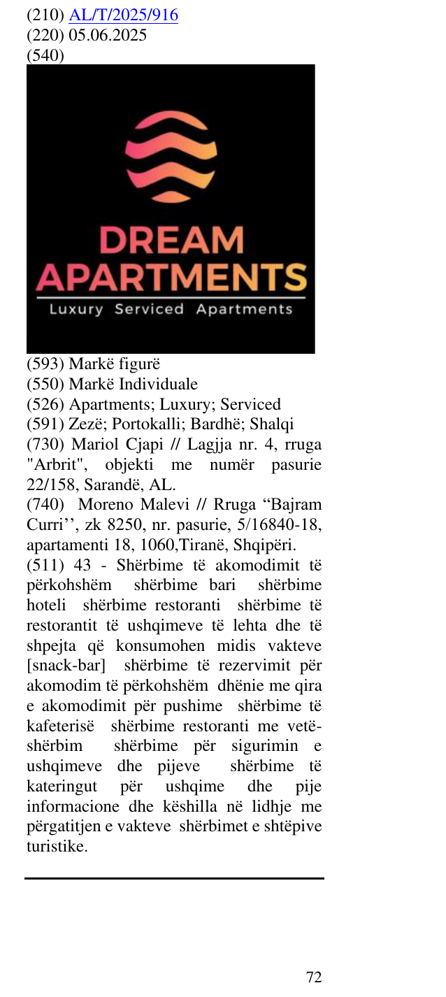 Zëri i markës Apartments; Luxury; Serviced në buletin