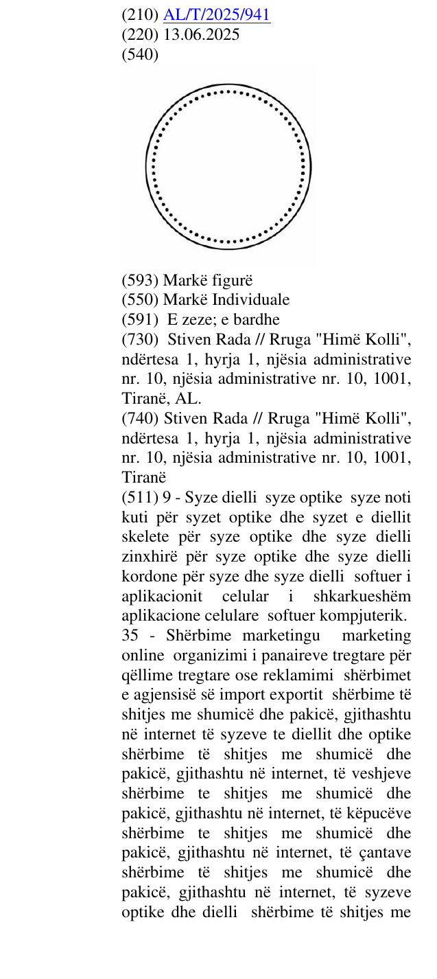 Zëri i markës AL/T/2025/941 në buletin