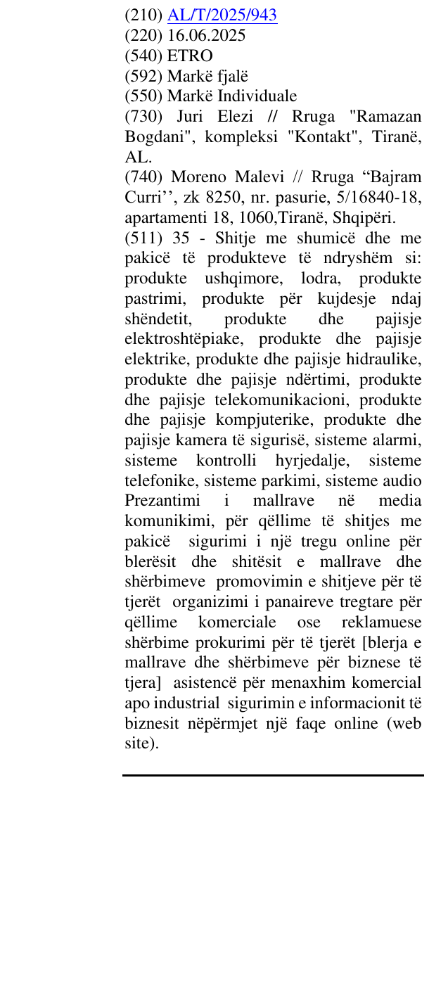 Zëri i markës ETRO në buletin