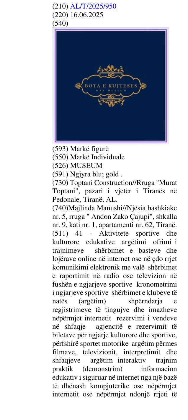 Zëri i markës MUSEUM në buletin