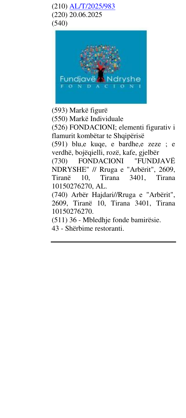 Zëri i markës FONDACIONI; elementi figurativ i flamurit kombëtar te Shqipërisë në buletin