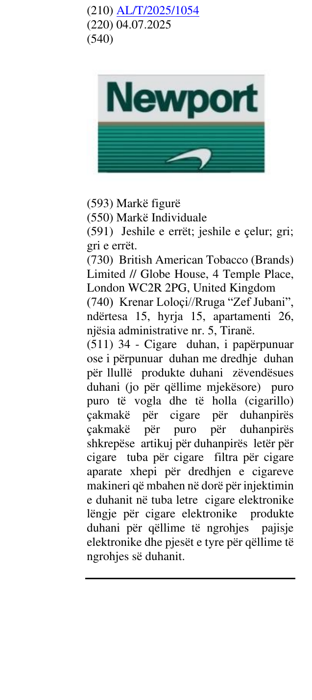 Zëri i markës Newport në buletin