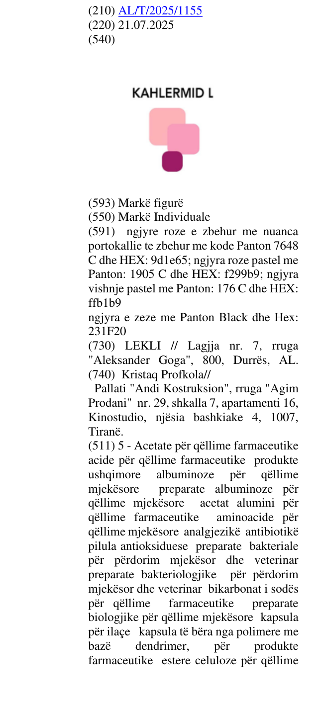 Zëri i markës KAHLERMID L në buletin
