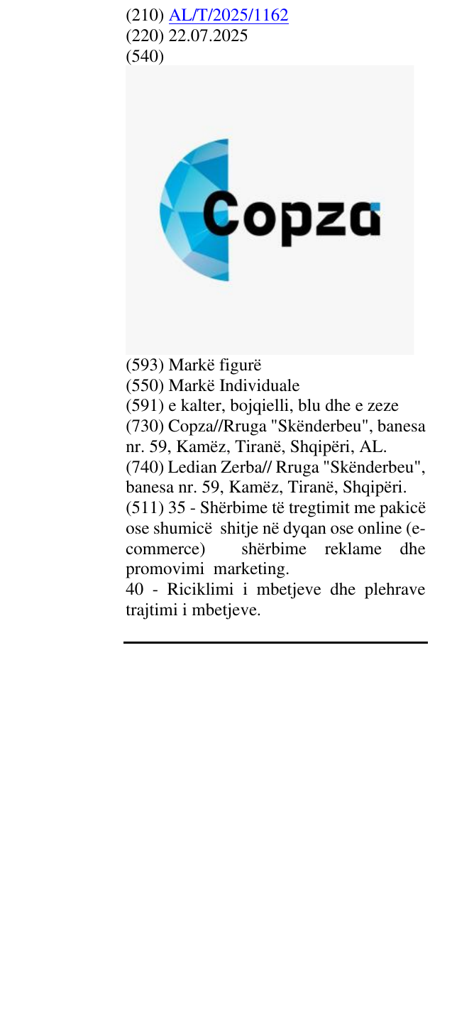 Zëri i markës Copza në buletin