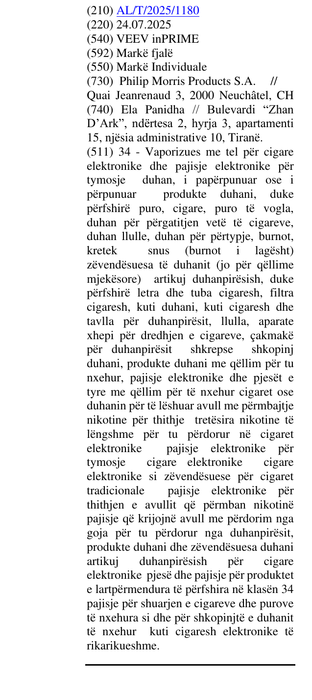Zëri i markës VEEV inPRIME në buletin