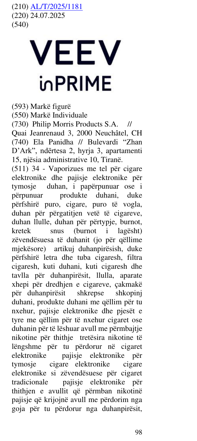 Zëri i markës VEEV in PRIME në buletin