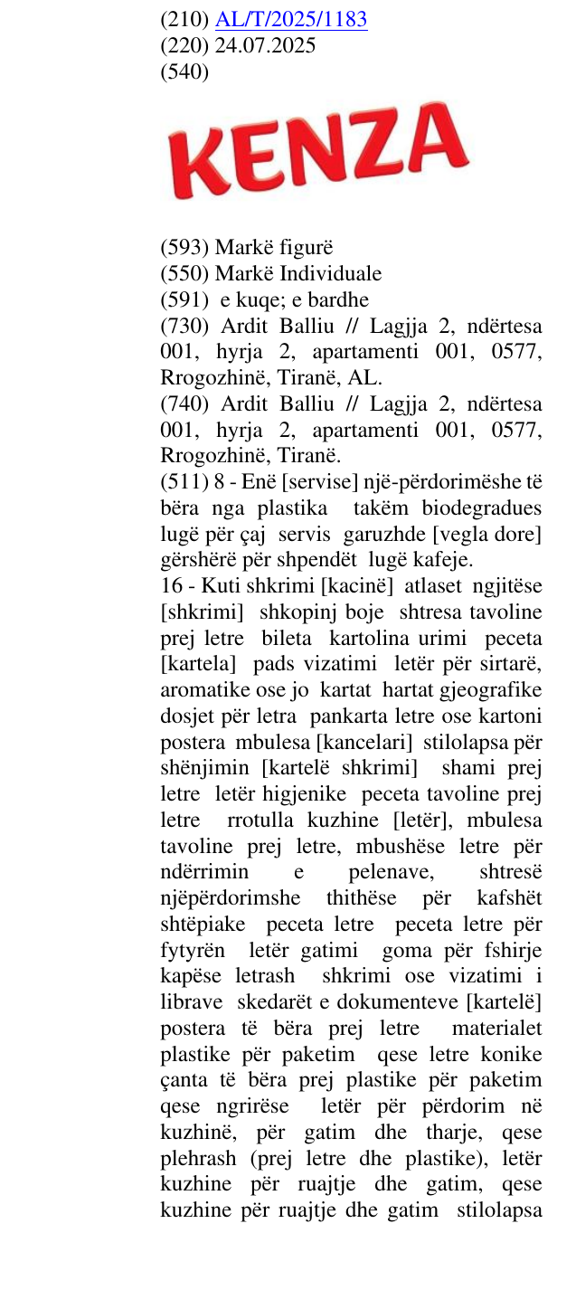 Zëri i markës KENZA në buletin
