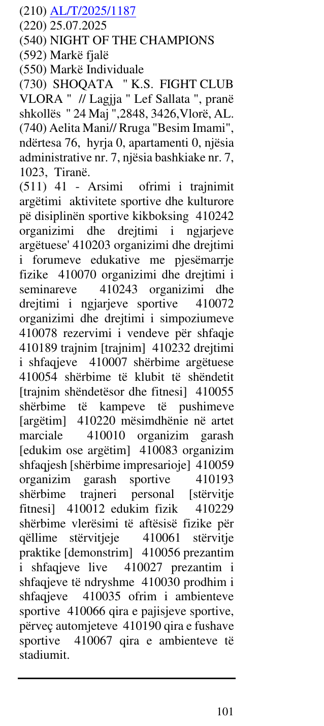 Zëri i markës NIGHT OF THE CHAMPIONS në buletin