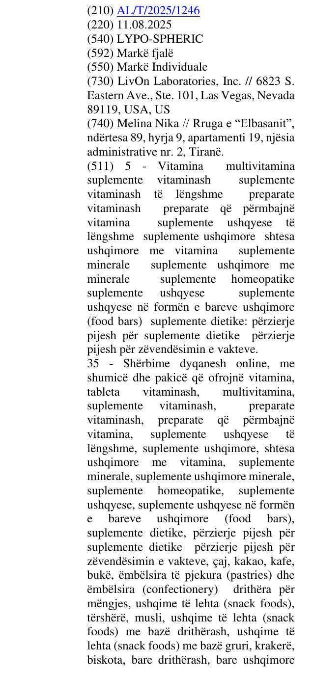 Zëri i markës LYPO-SPHERIC në buletin