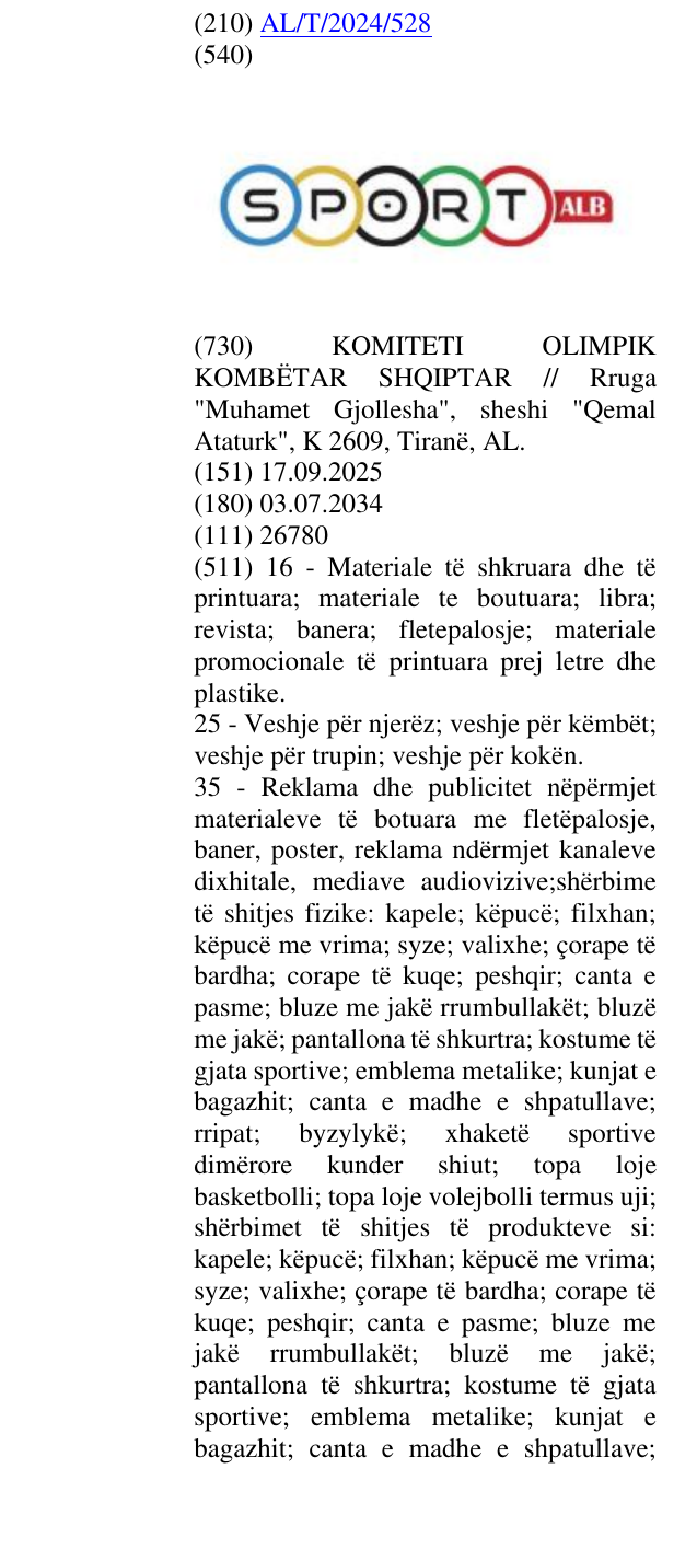 Zëri i markës SPORT; ALB në buletin