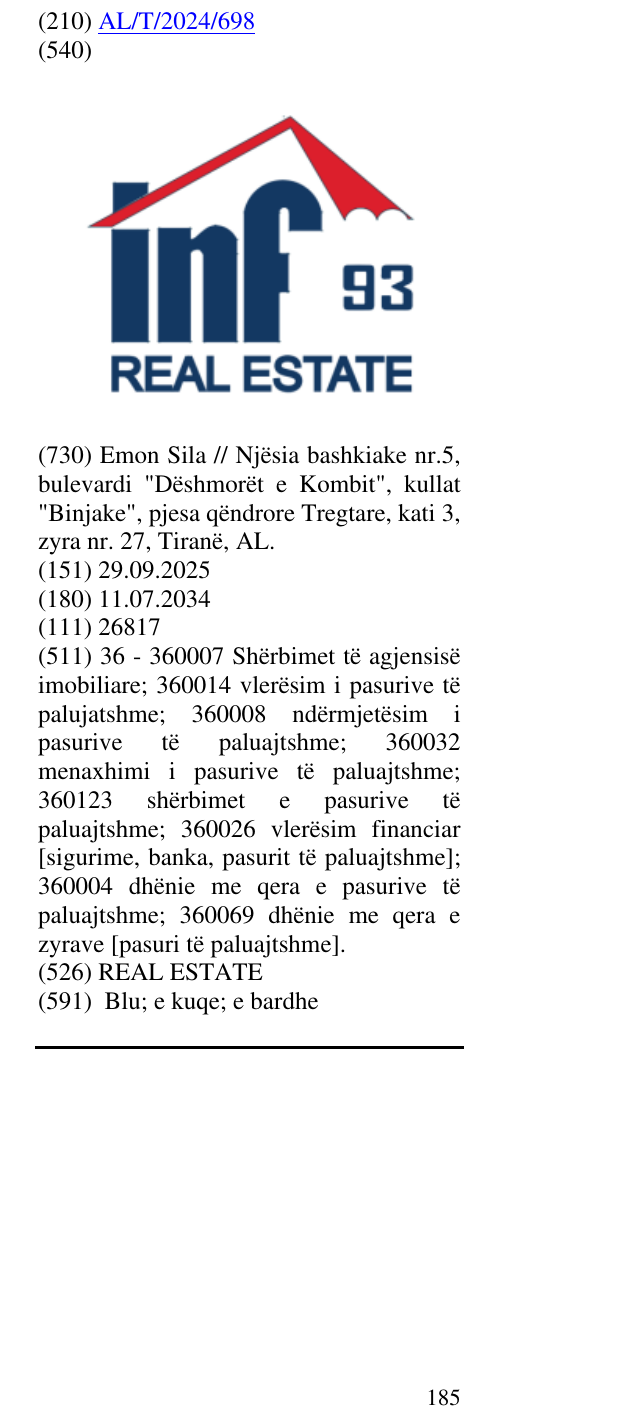 Zëri i markës REAL ESTATE në buletin