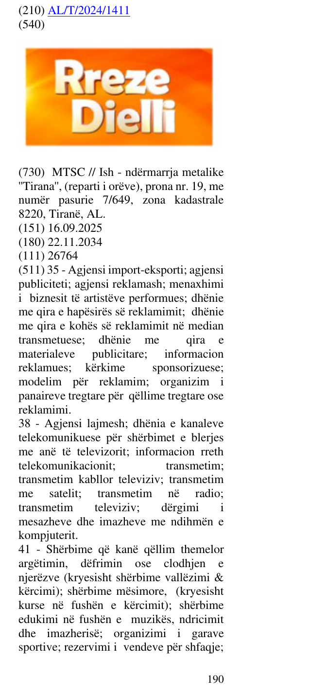 Zëri i markës RREZE DIELLI në buletin