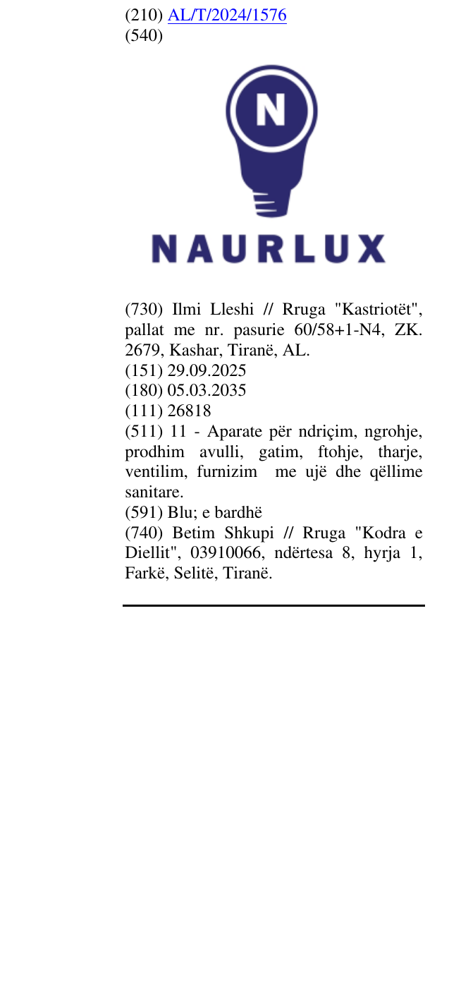 Zëri i markës NAURLUX në buletin