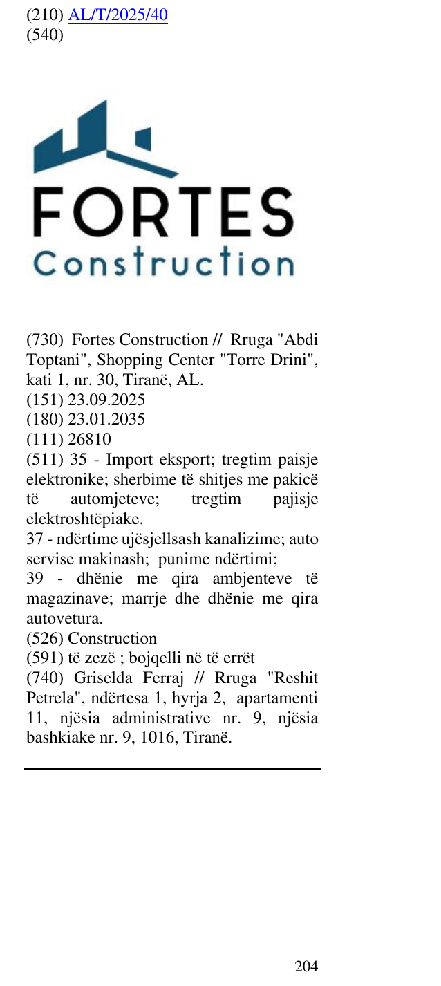 Zëri i markës Construction në buletin