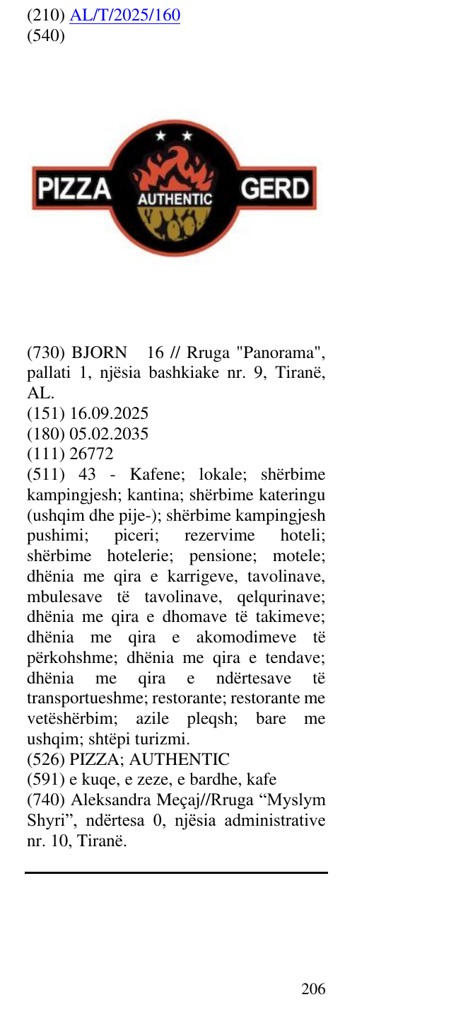 Zëri i markës PIZZA; AUTHENTIC në buletin