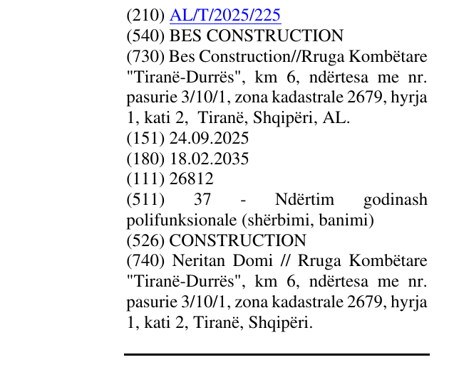 Zëri i markës BES CONSTRUCTION në buletin