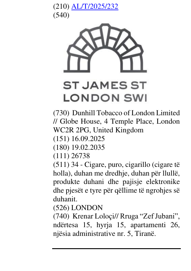 Zëri i markës LONDON në buletin