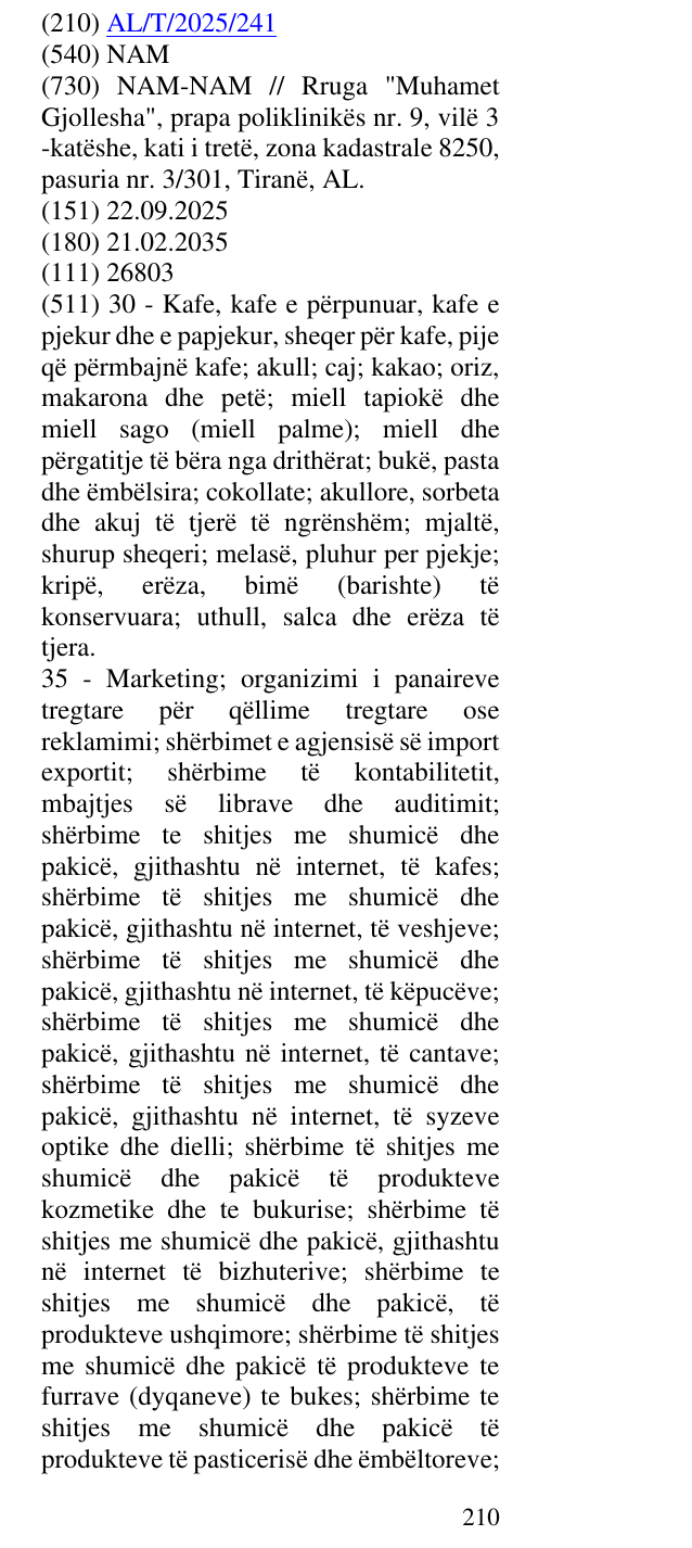 Zëri i markës NAM në buletin