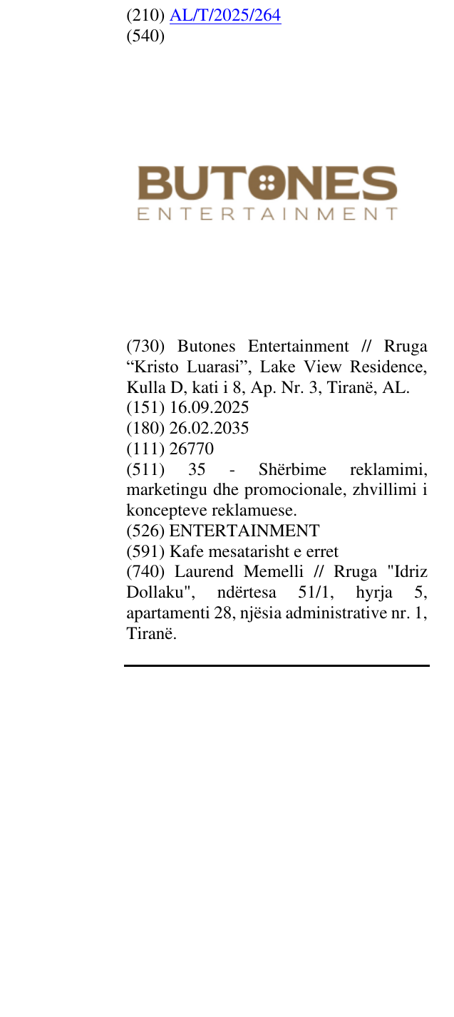 Zëri i markës ENTERTAINMENT në buletin