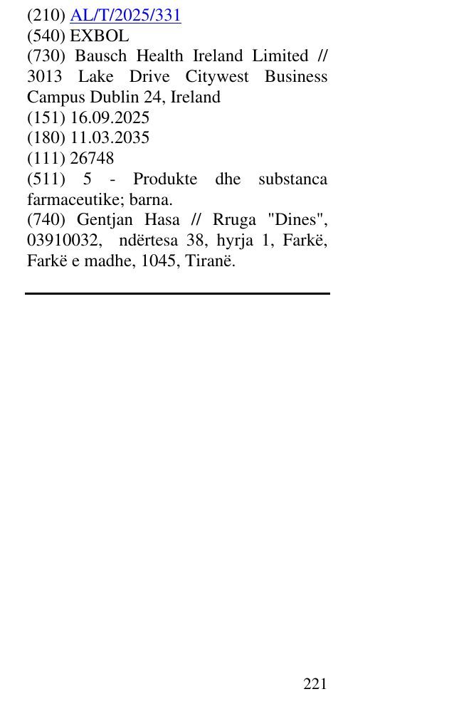 Zëri i markës EXBOL në buletin