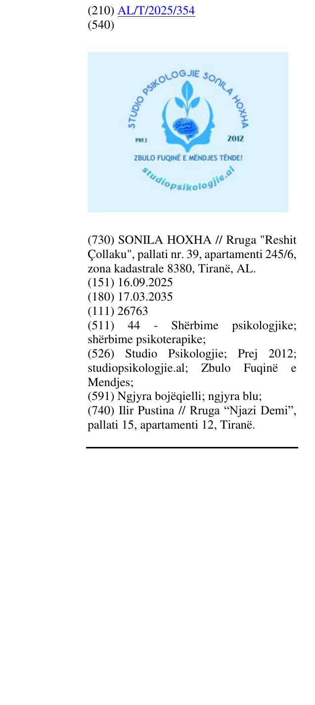 Zëri i markës Studio Psikologjie; Prej 2012; studiopsikologjie.al; Zbulo Fuqinë e Mendjes; në buletin