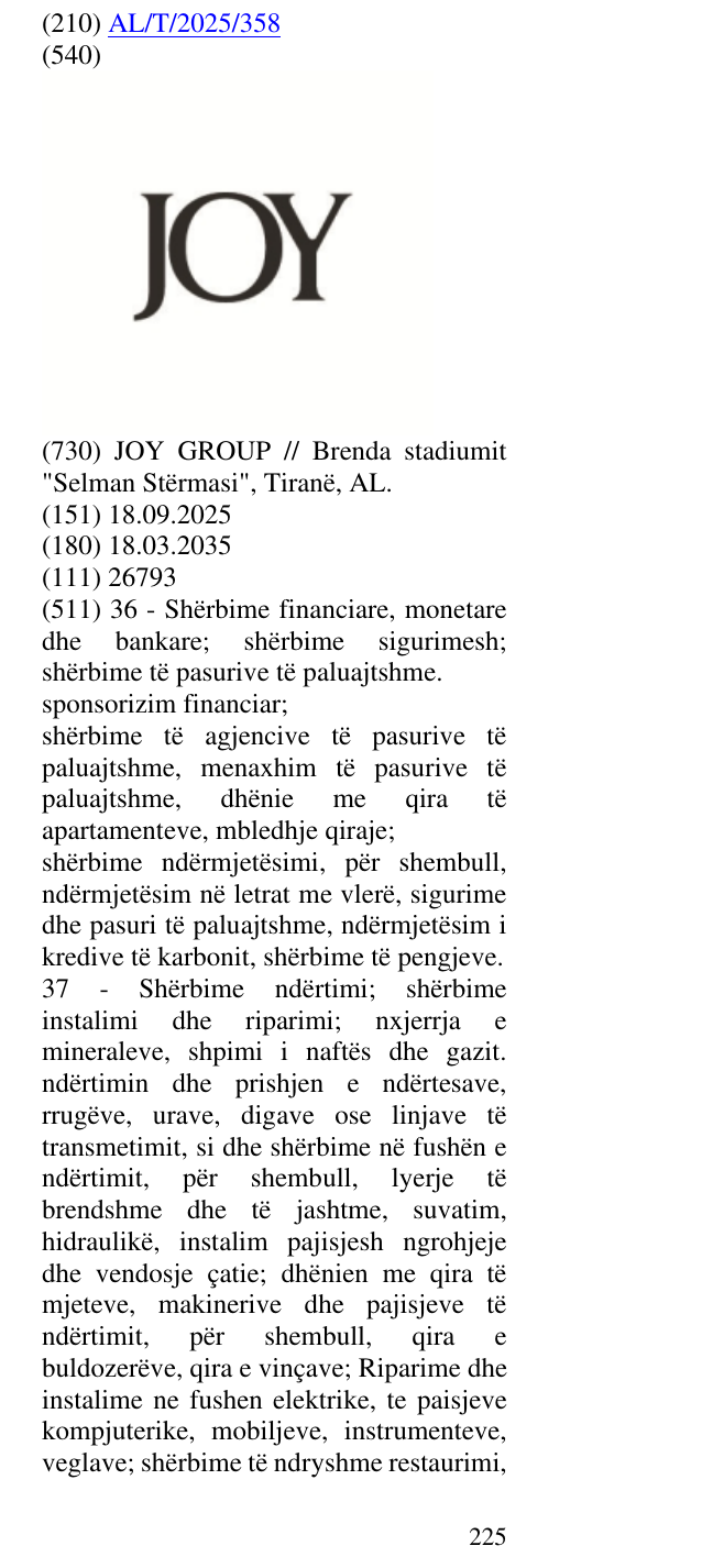 Zëri i markës JOY në buletin