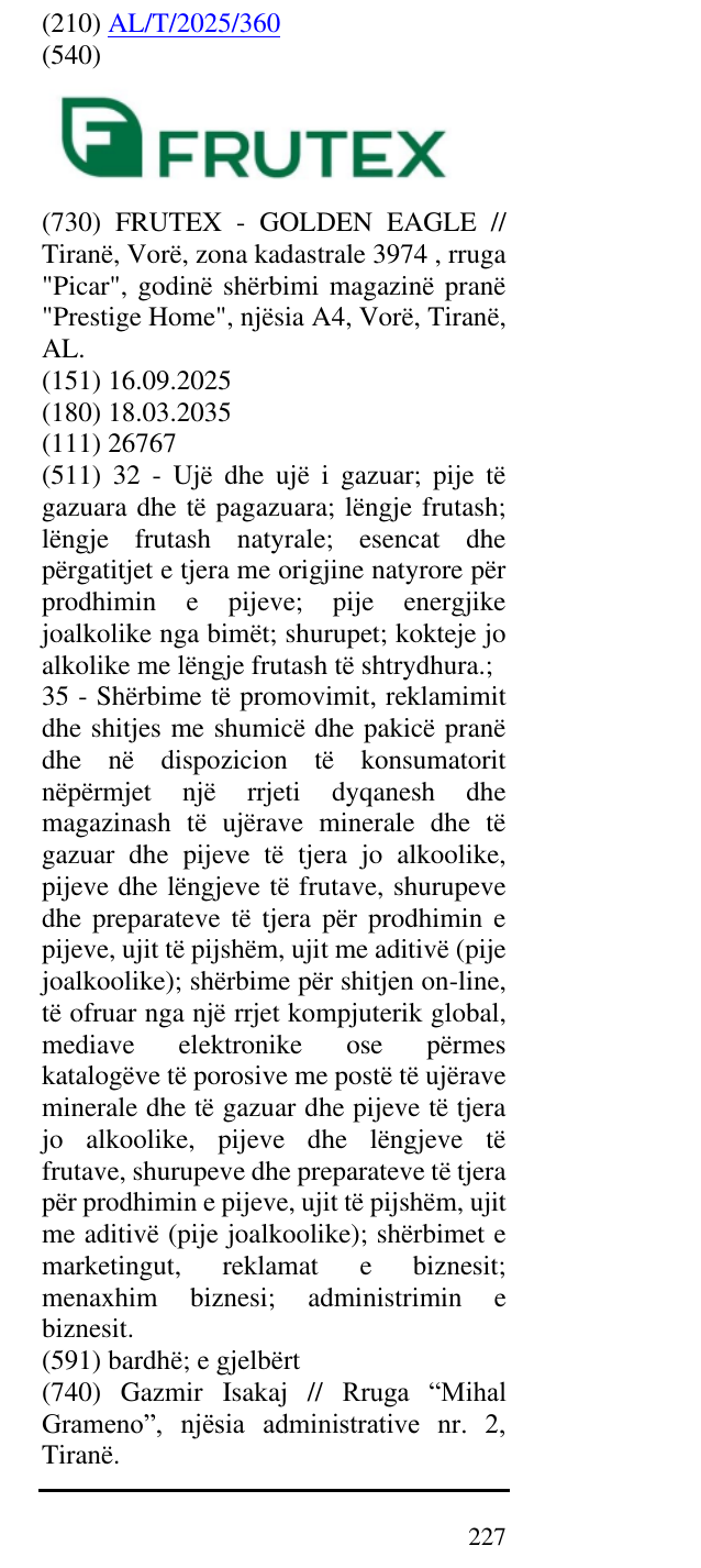 Zëri i markës FRUTEX në buletin