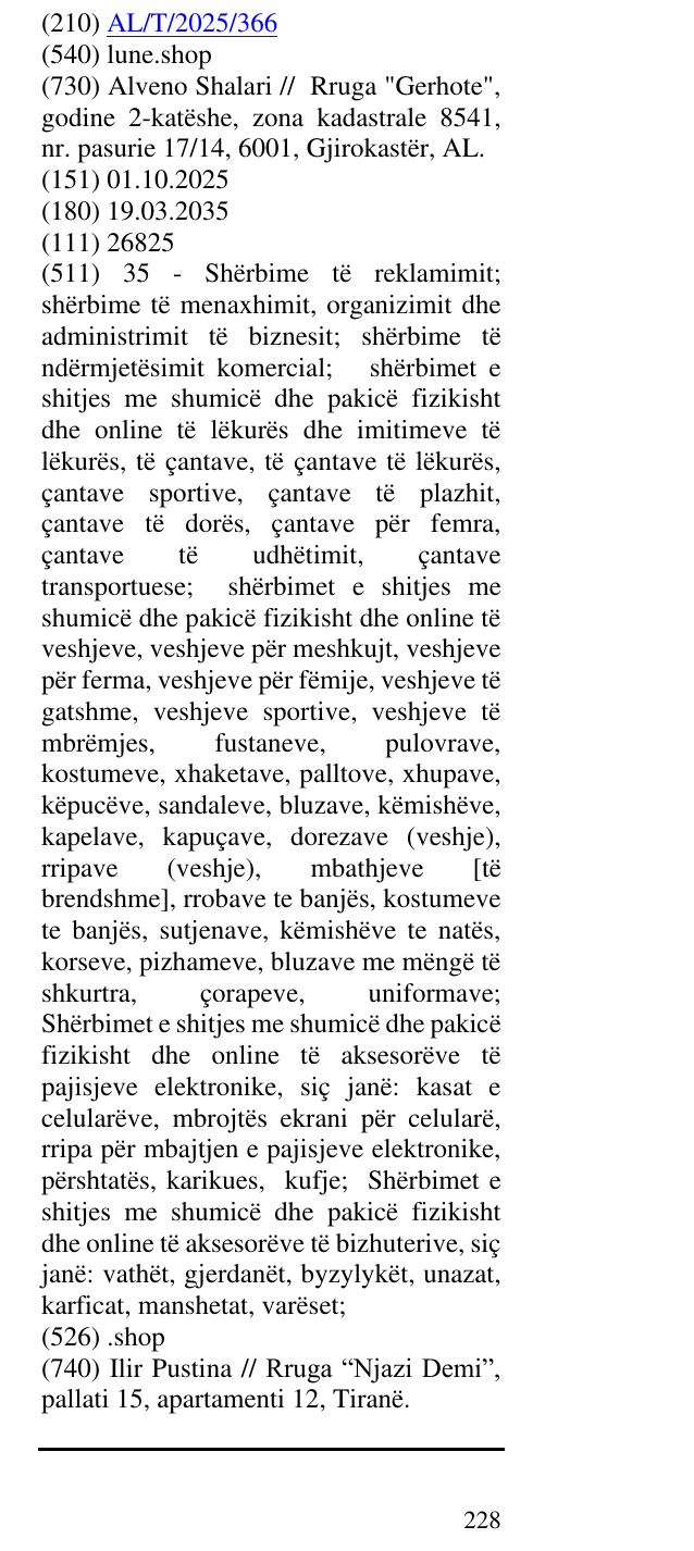 Zëri i markës lune.shop në buletin