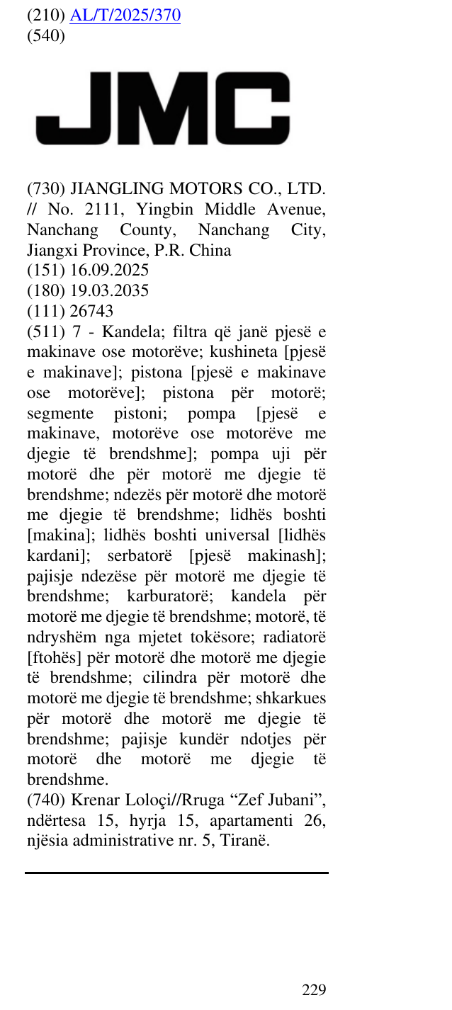 Zëri i markës JMC në buletin