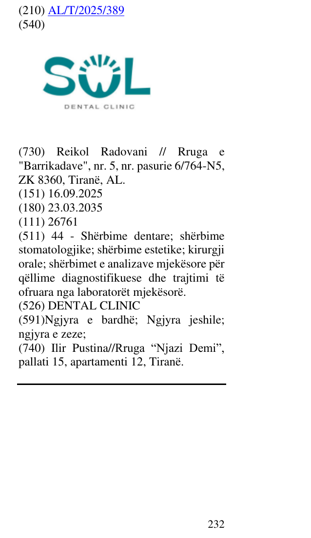 Zëri i markës DENTAL CLINIC në buletin
