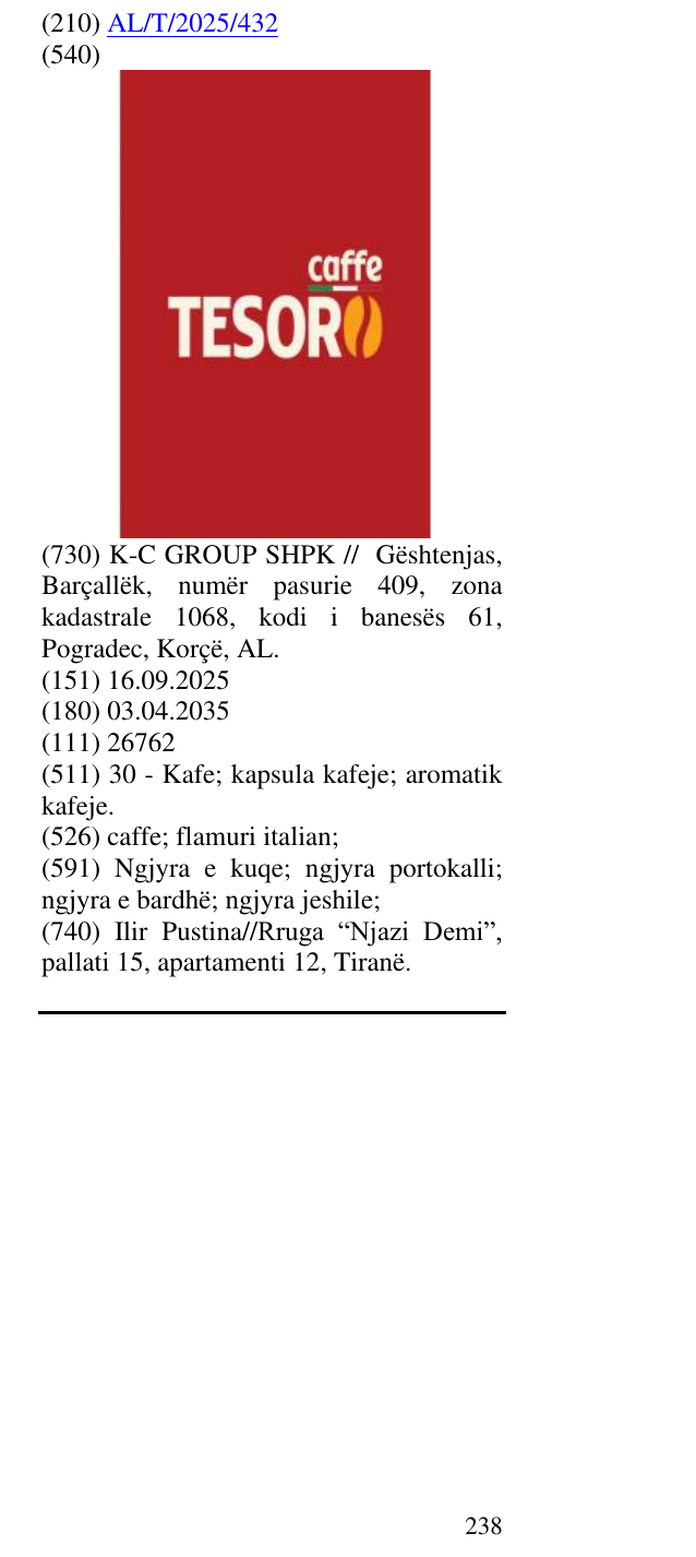 Zëri i markës caffe; flamuri italian; në buletin