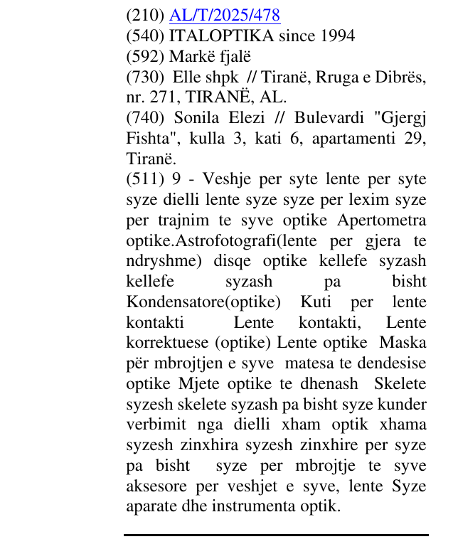Zëri i markës ITALOPTIKA since 1994 në buletin