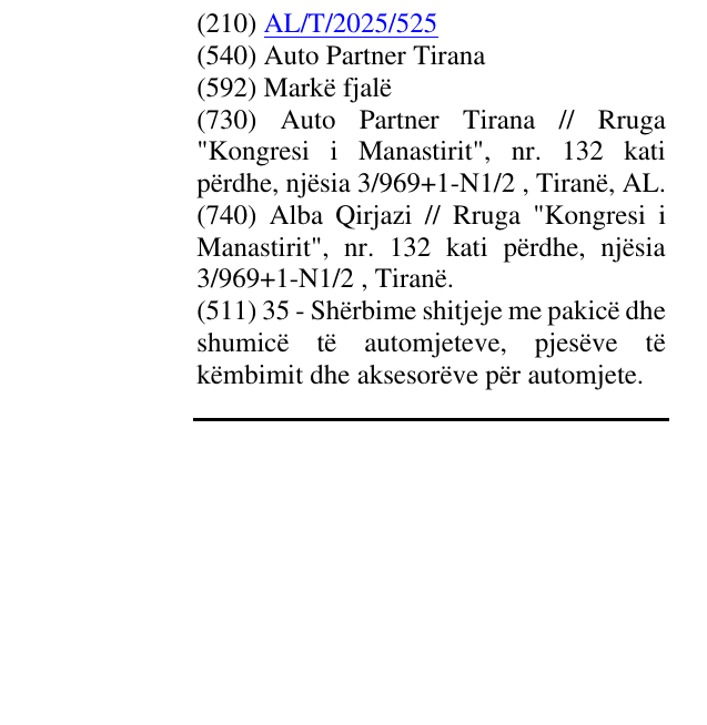 Zëri i markës Auto Partner Tirana në buletin