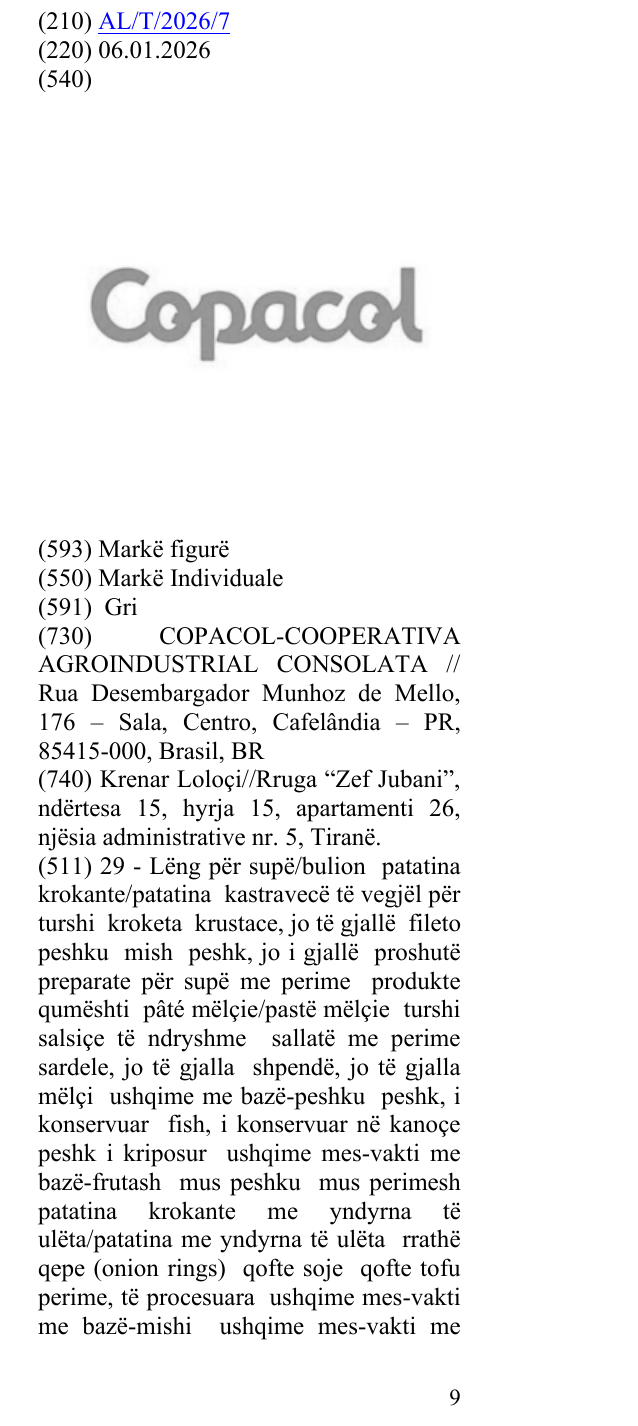 Zëri i markës COPACOL në buletin