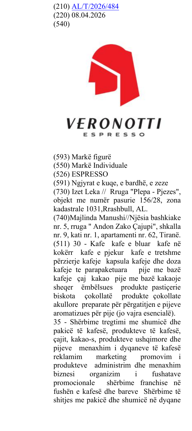 Zëri i markës ESPRESSO në buletin