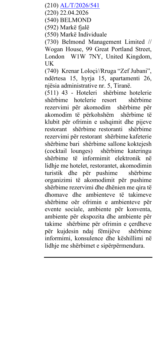 Zëri i markës BELMOND në buletin