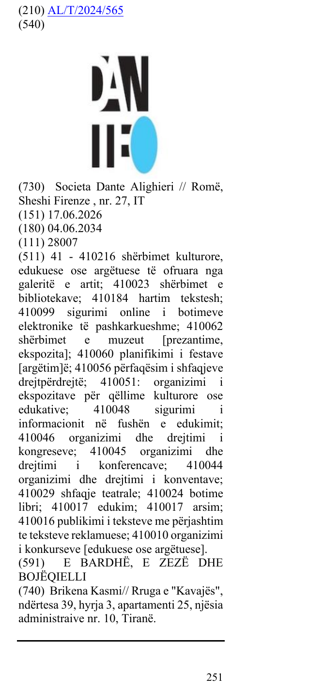 Zëri i markës DANTE në buletin