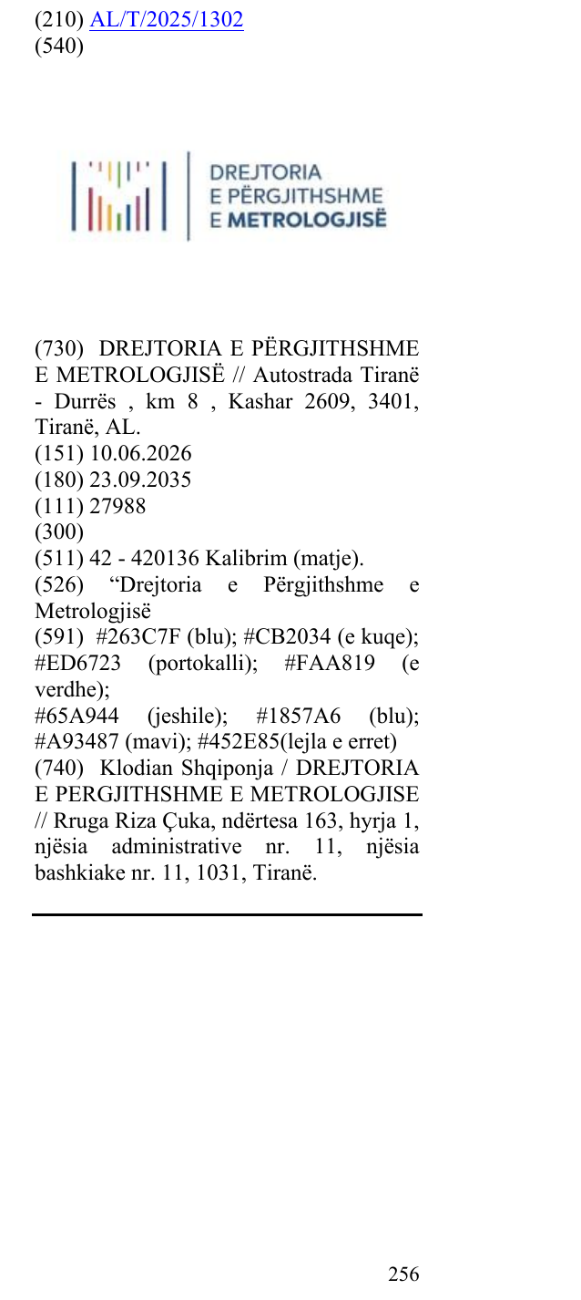 Zëri i markës “Drejtoria e Përgjithshme e Metrologjisë në buletin
