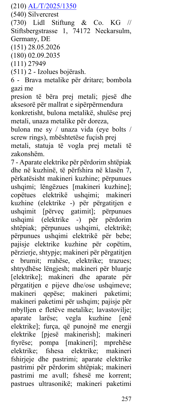 Zëri i markës Silvercrest në buletin